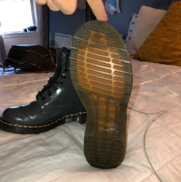 Dr. Martens Glossy Gray Ankle Boots - Picture 3 of 5